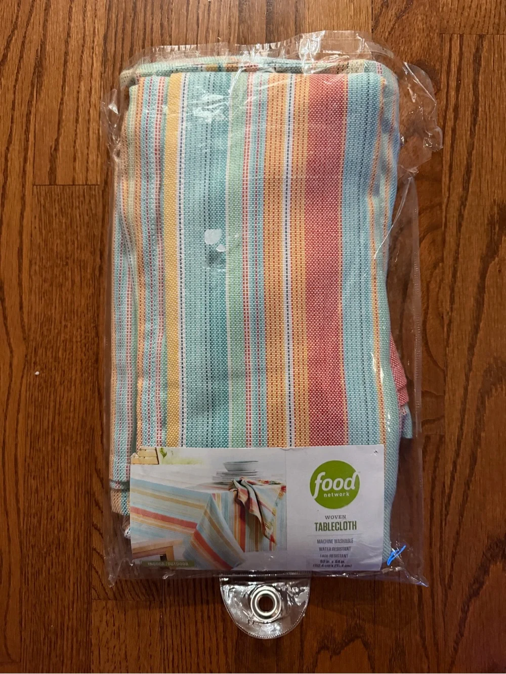 Food Network Multicolor Striped Woven Tablecloth with Umbrella Hole